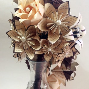 Cascading Brides Bouquet one of a kind wedding bouquet, origami, kusudama, paper roses and lilies, your color scheme image 3