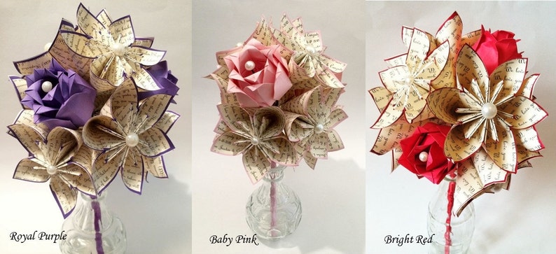 Paper Flowers & Roses Love Dozen First Anniversary gift, wedding bouquet,made to order,one of a kind origami, perfect for her, bouquet,love image 5