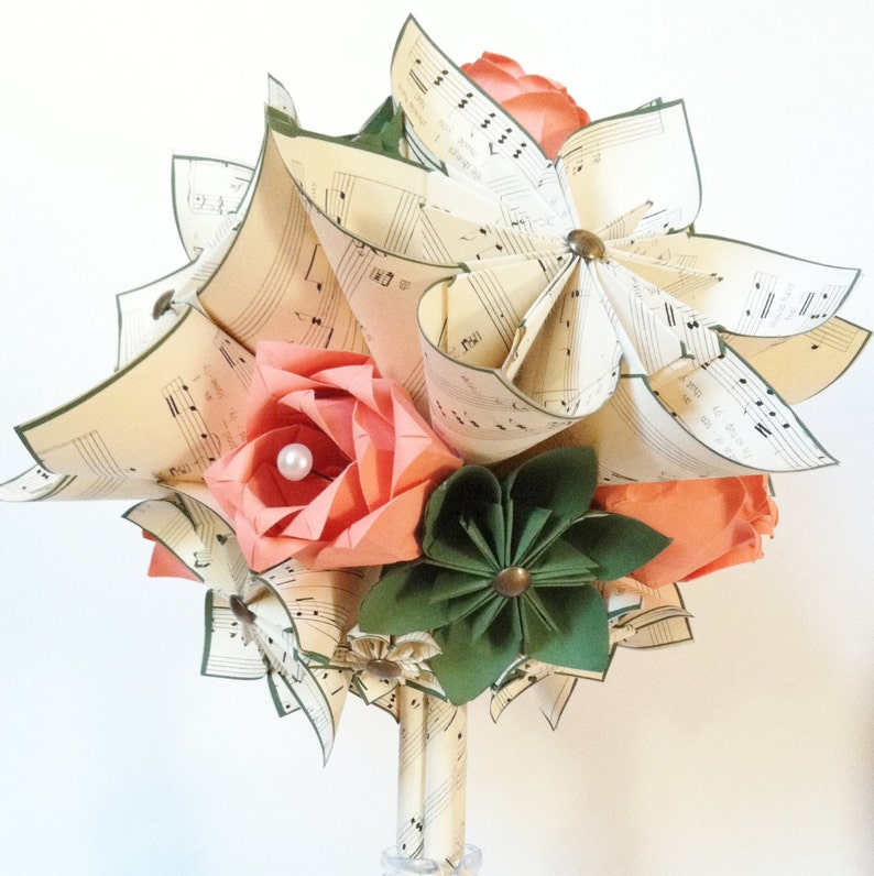 Wedding Music & Roses Bouquet Paper Flowers, One of a kind, Perfect for her, origami, paper rose, first anniversary gift, image 3