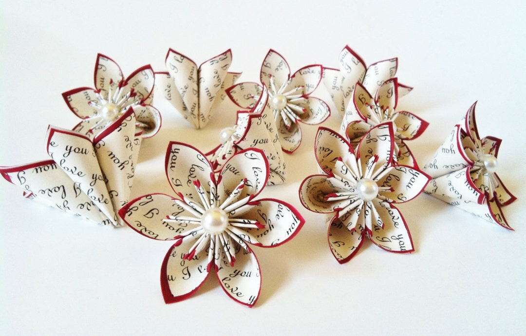 I Love You Paper Flowers- Set of 10, Handmade, Wedding Favor, Origami ...