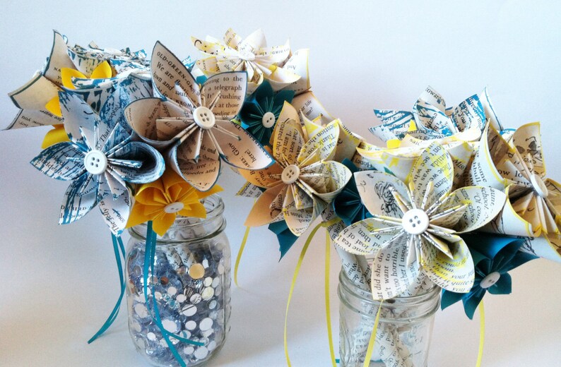 Petit Paper Bouquet Wedding Centerpieces Set of 10, handmade, made to order, Roald Dahl, origami image 5