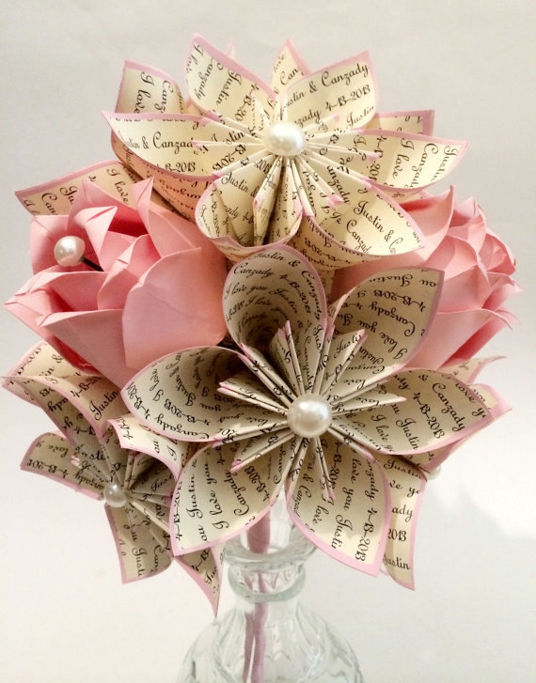 Bridesmaid Flowers & Lilies Paper Bouquet- 7 inch, 15 flowers, one of –  Dana's Paper Flowers