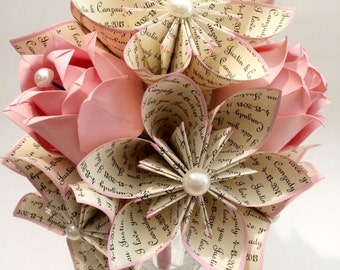 Paper Flowers & Roses Dozen- Perfect for your first anniversary, Custom colors and Text, One of a Kind traditional gift, origami rose,