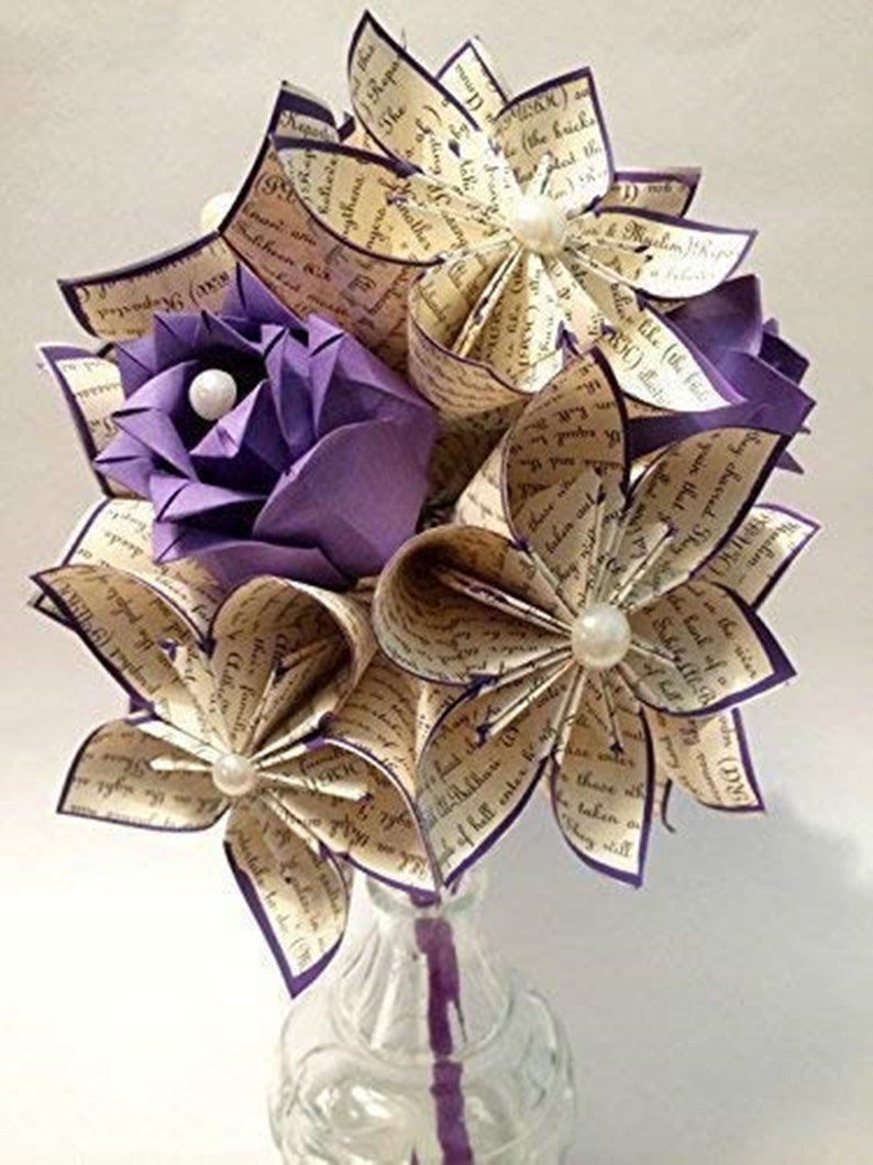 ON SALE Paper Flowers & Roses Love Dozen Vase Included, one of a kind First Anniversary gift, Paper Flowers Bouquet, Love Flowers Origami image 2