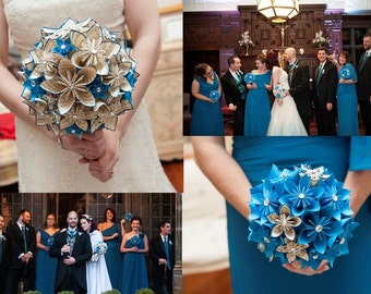 Books & Music Bridal Package- round style paper flower bouquets, one of a kind origami, customized wedding flowers