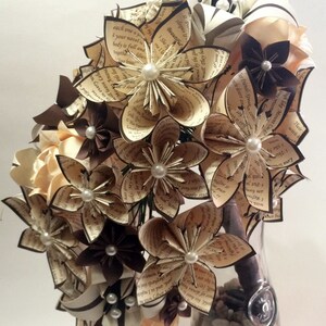 Cascading Brides Bouquet one of a kind wedding bouquet, origami, kusudama, paper roses and lilies, your color scheme image 5