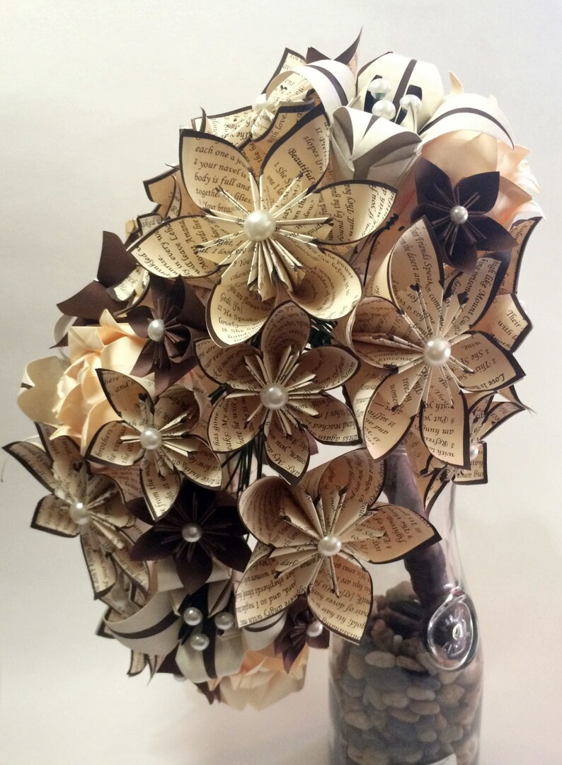 Cascading Brides Bouquet one of a kind wedding bouquet, origami, kusudama, paper roses and lilies, your color scheme image 5