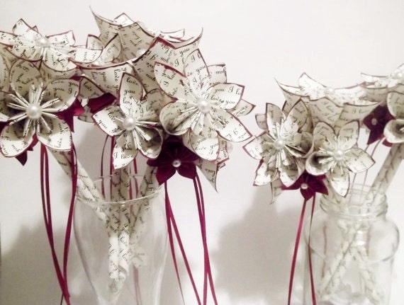 Something Blue Paper Flower Wedding Bouquet- bridal, bridesmaid, origa –  Dana's Paper Flowers