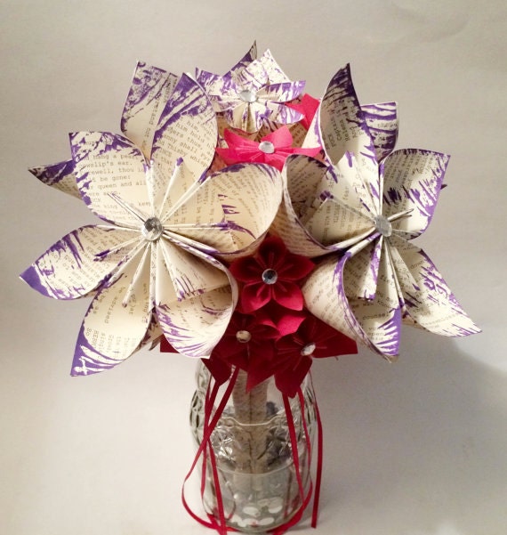 Paper Flower Wedding Bouquet 10 Inch 18 Flowers Handmade Made To Order Personalized Origami One Of A Kind Non Traditional