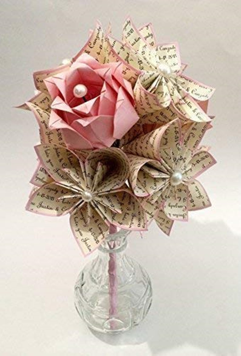 ON SALE Paper Flowers & Roses Love Dozen Vase Included, one of a kind First Anniversary gift, Paper Flowers Bouquet, Love Flowers Origami 画像 6