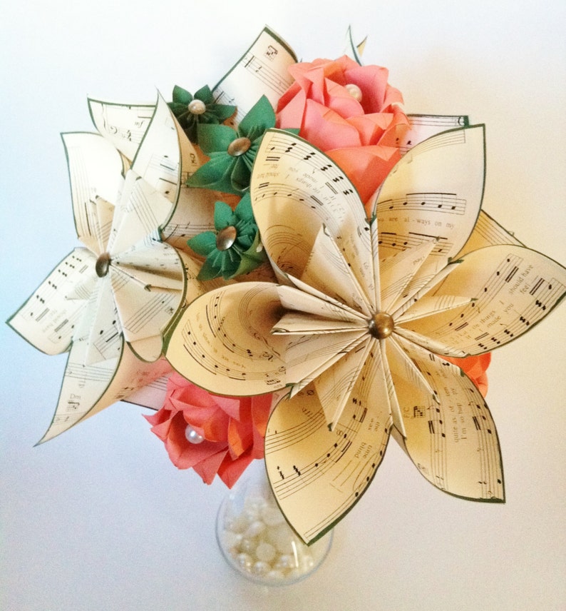 Wedding Music & Roses Bouquet Paper Flowers, One of a kind, Perfect for her, origami, paper rose, first anniversary gift, image 5