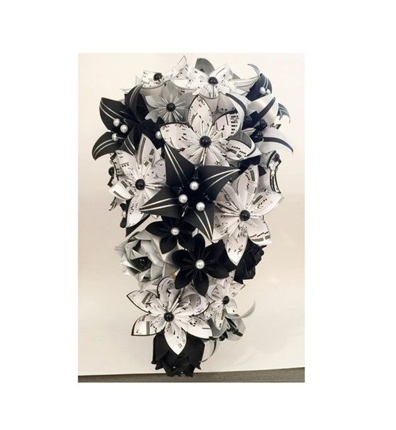 Black White & Silver Wedding Package Bridal Bouquet, Bridesmaids,  Boutonnieres, Paper Flowers, Handmade, Made to Order, Eco Alternative 