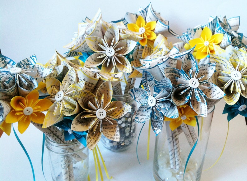 Petit Paper Bouquet Wedding Centerpieces Set of 10, handmade, made to order, Roald Dahl, origami image 2