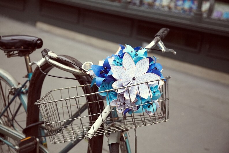 Bridal Bouquet of Paper Lilies 12 inch alternative bouquet, one of a kind origami, destination wedding, paper flowers, something blue image 4