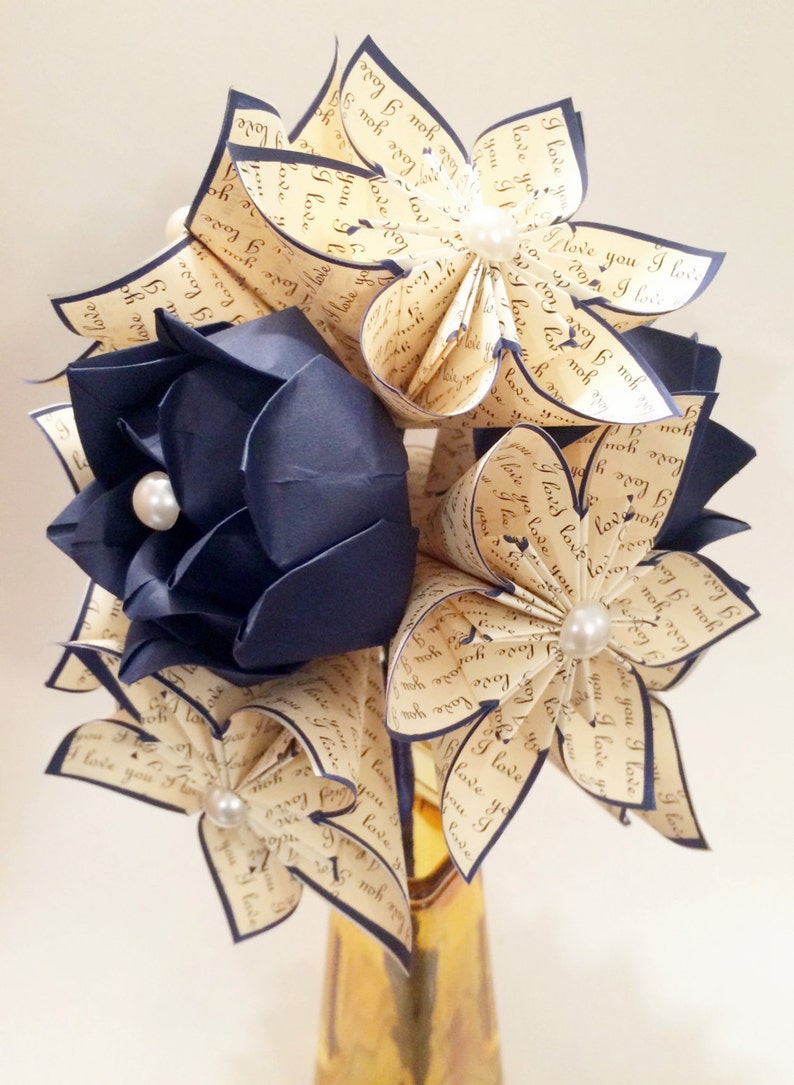 Paper Flowers & Roses Love Dozen First Anniversary gift, wedding bouquet,made to order,one of a kind origami, perfect for her, bouquet,love image 4
