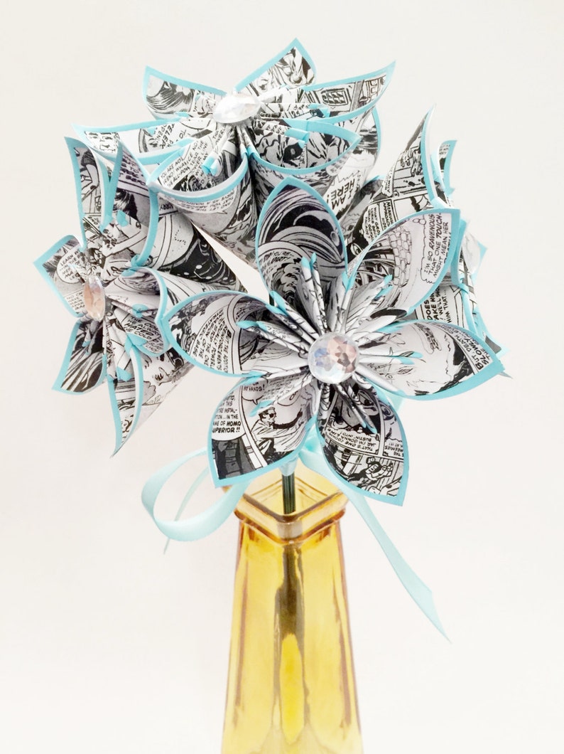 5 Comic Book Paper Flowers Ready to Ship Anniversary Gift Etsy