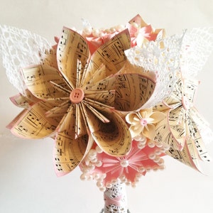 Shabby Chic nuziale Bouquet-uno di un mazzo di tipo carta, origami, bouquet da sposa fiore di carta, mazzo delle spose, primo regalo di anniversario