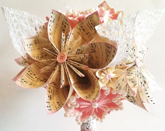 Shabby Chic Bridal Bouquet- one of a kind paper bouquet, origami, paper flower wedding bouquet, brides bouquet, first anniversary gift