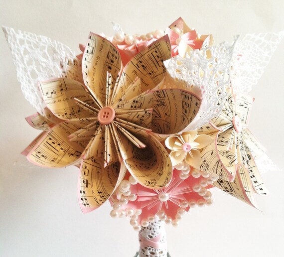 Shabby Chic Bridal Bouquet One Of A Kind Paper Bouquet Origami Paper Flower Wedding Bouquet Brides Bouquet First Anniversary Gift