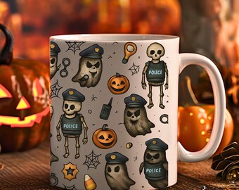 Taza de policía espeluznante de Halloween, taza de policía, regalo de Halloween, regalo de policía, taza espeluznante