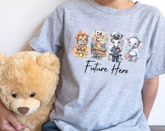 Future Hero Toddler T-Shirt - Animal First Responders Tee - Bella Canvas Soft Cotton Shirt - Firefighter Police EMT Kids Shirt