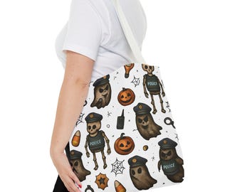 Bolsa de tela de policía espeluznante para Halloween, bolsa de Halloween, bolsa de truco o trato, regalo de policía, bolsa reutilizable, bolsa para fiesta de Halloween
