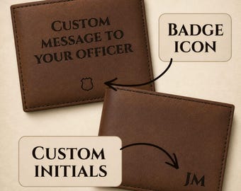 Cartera plegable personalizada para oficiales / Mensaje personalizado / Icono de placa / Grabado de iniciales / Opción de oración policial
