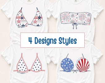 Camiseta con estampado de bikini USA Summer Club / Colores cómodos / Camiseta del 4 de julio / Camiseta patriótica de playa / Rojo, blanco y azul