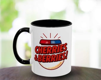 Cherries and Berries Police Mug 11oz Accent Coffee Cup Law Enforcement Humor Gift Thin Blue Line Officer Mug Police Siren Cup
