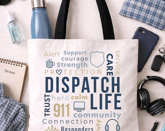 Bolsa de mano "Dispatch Life" / Diseño de nube de palabras de despachador del 911
