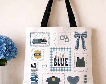 Bolsa de tela con los iconos de la policía azul de Back the Blue / Apoyo a las mamás encargadas de hacer cumplir la ley