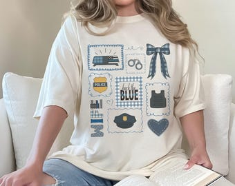 Camiseta de esposa de policía con colores cómodos: camiseta de apoyo a las fuerzas del orden de la delgada línea azul