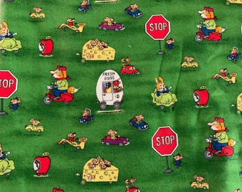 Vintage Richard Scarry Fabric OOP HTF Quilting Cotton Children’s Book Rare Animal Fabric Fat Quarter Green