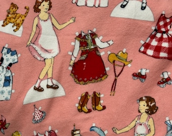 1/2 Yd Alexander Henry Sage Glen Paper Dolls 2003 Pink OOP HTF Cotton Flannel RARE Half Yard kids fabric
