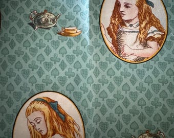 Alice in Wonderland Fabric, British Library Treasures, Blue Cameo, Rare Quilting Cotton Fat Quarter