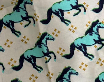 Melody Miller Mustang Horse Turquoise Gold Fabric OOP HTF Quilting Cotton & Steel 2014 Woven Fat Quarter