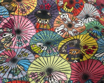 Paraguas de tela con diseño de rana, diseño de anime kawaii de los 80, resistente al agua, lona HTF, tejido raro de 1/2 yarda