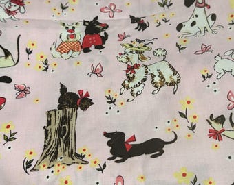 Michael Miller A walk in the park Dog fabric Pink Puppy OOP HTF Quilting Cotton RARE Woven Fat Quarter