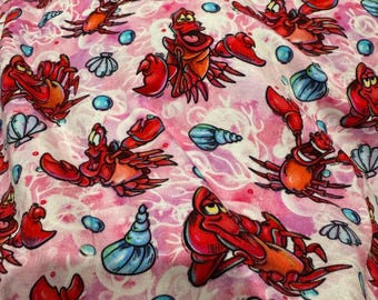 Little mermaid Ariel Sebastian Crab Bubbles Fabric OOP HTF Bamboo Lycra RARE 1 yard