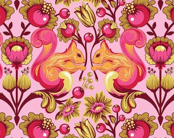 Tula Pink Original Bird & Bees Squirrel Sunset pink Fabric Rare  Fabric OOP HTF Quilting Cotton Fat Quarter