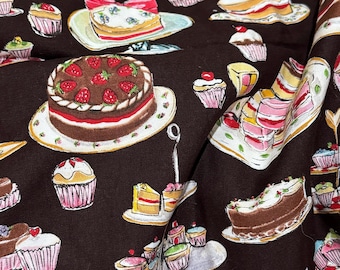 Michael miller Tea cakes Dessert OOP HTF Quilting Cotton Oop rare brown cupcake fabric 16.5”x44” Last 1
