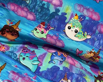 Narwhals Sundae Under the sea Ocean Kawaii Cotton Lycra Custom HTF Rare Oop 1 yard