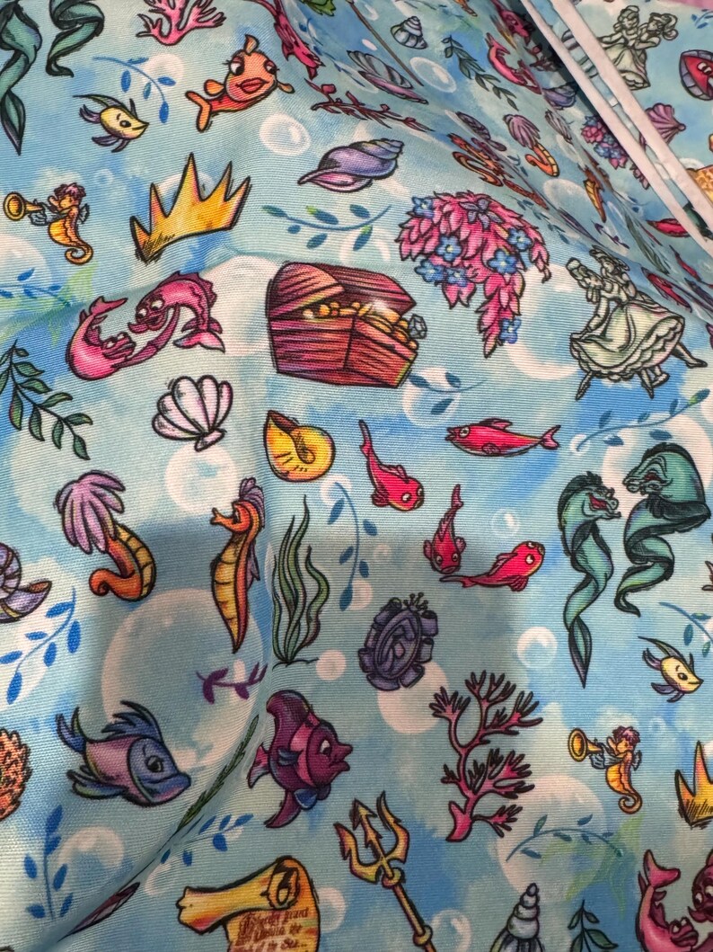 Little Mermaid Ariel Objects Fabric Water Resistant Canvas HTF RARE ...