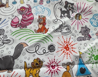 Cats Marie Cheshire Figaro Simba Character Fabric OOP HTF Quilting Cotton RARE Woven 1 yard