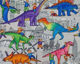 Michael Miller Ride Em Dino Dinosaur kids fabric History Museum OOP HTF Quilting Cotton RARE Woven Fat Quarter