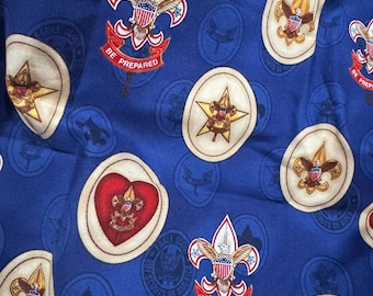 Boy Scout Crest Navy Robert Kaufman Vintage Boy Scout Troop OOP HTF Quilting Cotton RARE Woven Fat Quarter 18x22