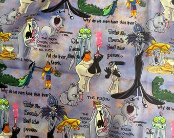 Kronks New Grove Donkey Yzma Villain Fabric OOP HTF Rare Eng Bamboo Lycra 1 yard large scale