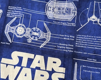 Camelot Lucas Films Star Wars Ships Blue Schematics  Fabric OOP HTF RARE Quilting Cotton Woven Fay Quarter