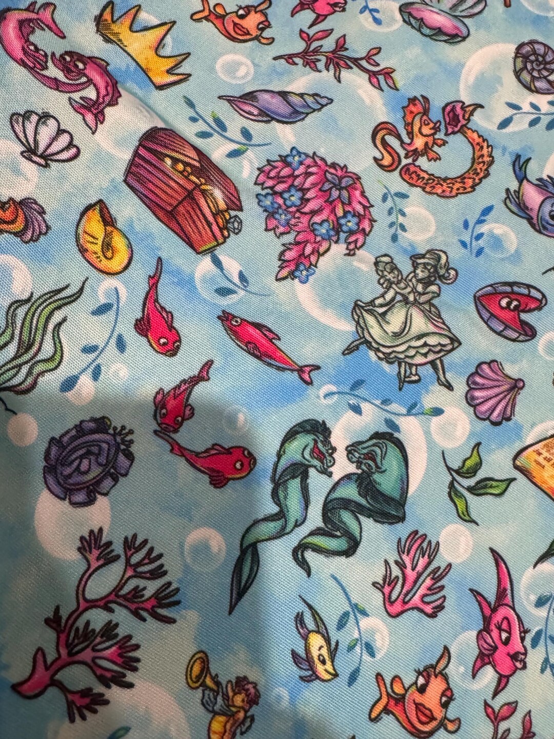 Little Mermaid Ariel Objects Fabric Water Resistant Canvas HTF RARE ...