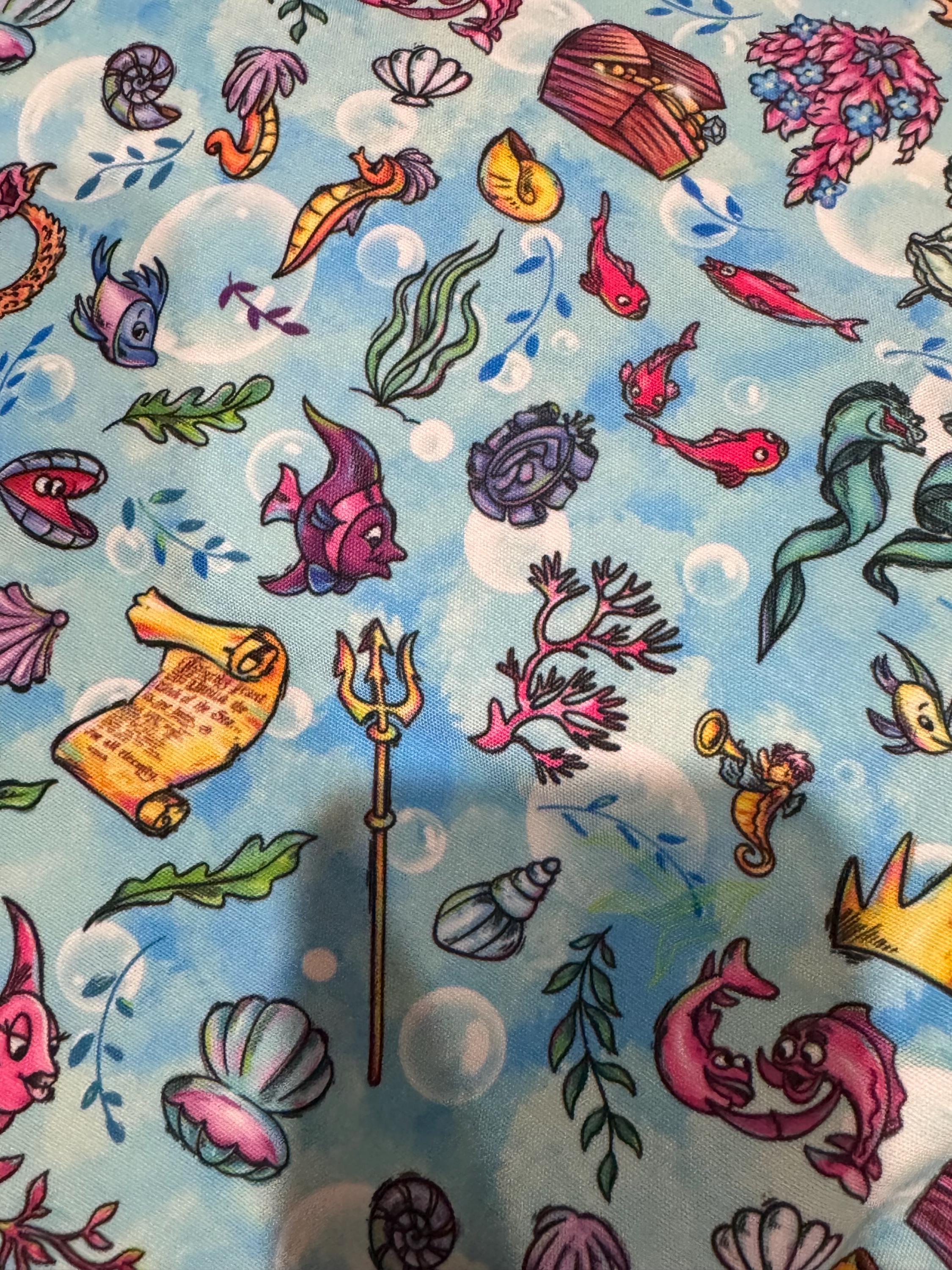 Little Mermaid Ariel Objects Fabric Water Resistant Canvas HTF RARE ...